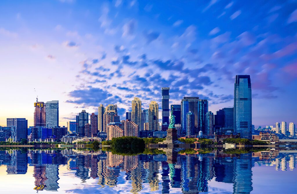 New Jersey city in the background.